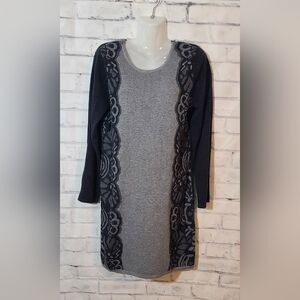 London Times Two Tone Gray Sweater Dress Med